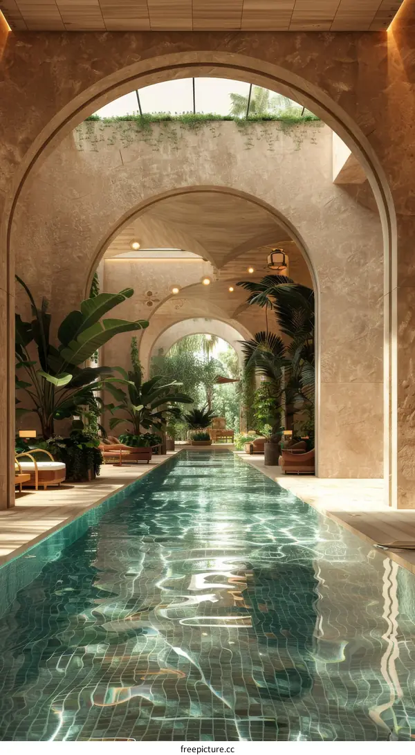 Elegant Indoor Pool with Lush Landscaping