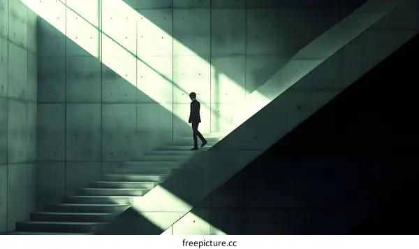 Man Walking Up Stairs in Modern Building