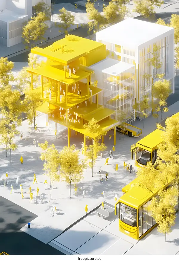 Yellow Building and Bus Stop in City