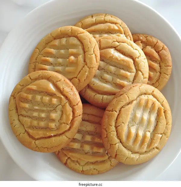 Homemade peanut butter cookies on a white plate