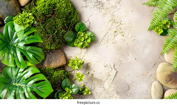 Green Leaf and Stone Background Texture