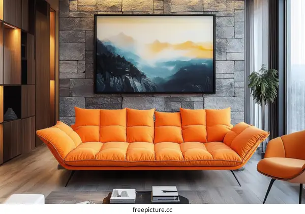 Modern Orange Sofa in a Stylish Living Room