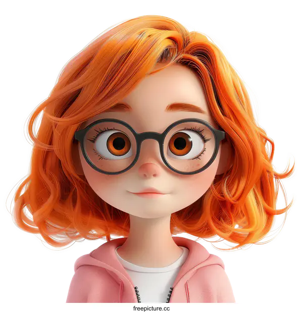 [Transparent Background PNG]Cute and Freckled Redhead Girl Character Wearing Glasses