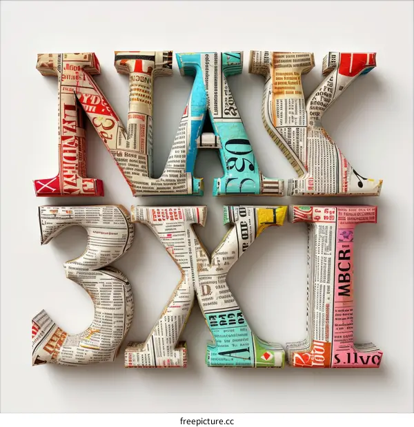 3D letters made of newspaper clippings