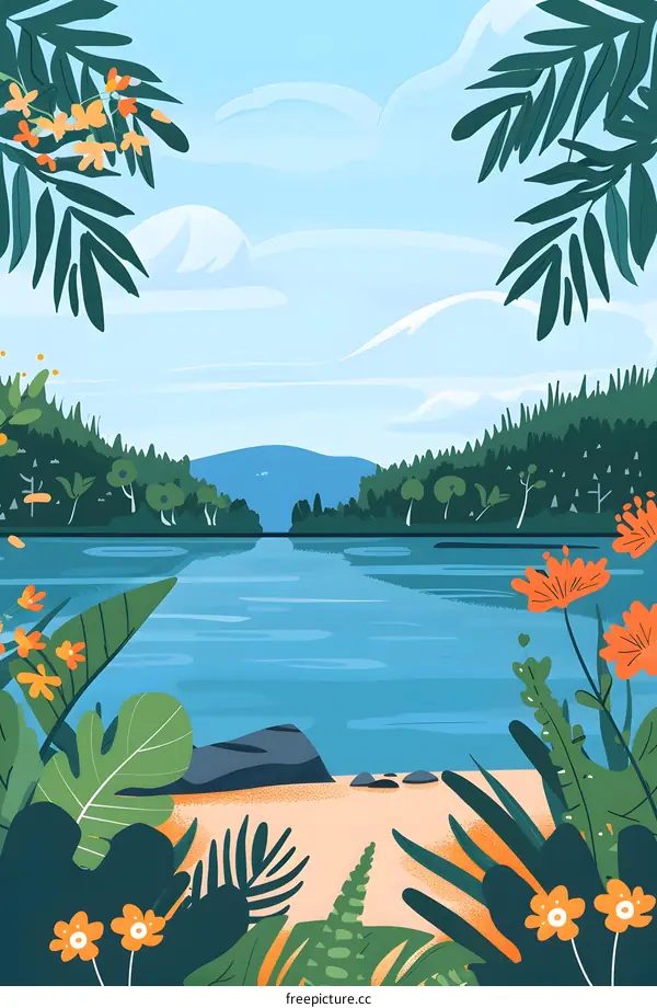 Tropical Lake Landscape Illustration