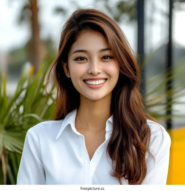 Smiling Asian Woman Portrait Outdoor