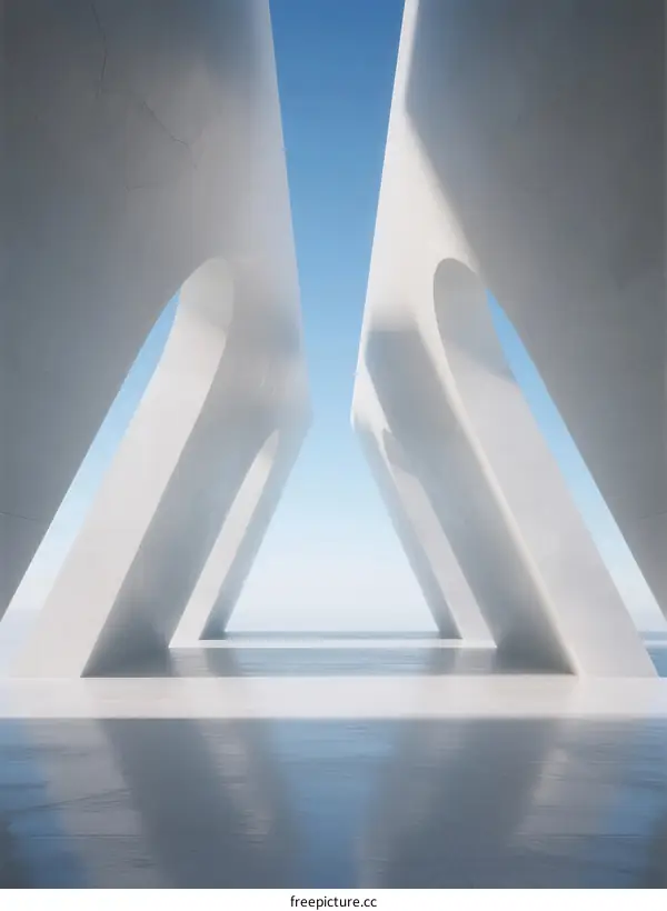Minimalist White Concrete Structures Against Clear Blue Sky