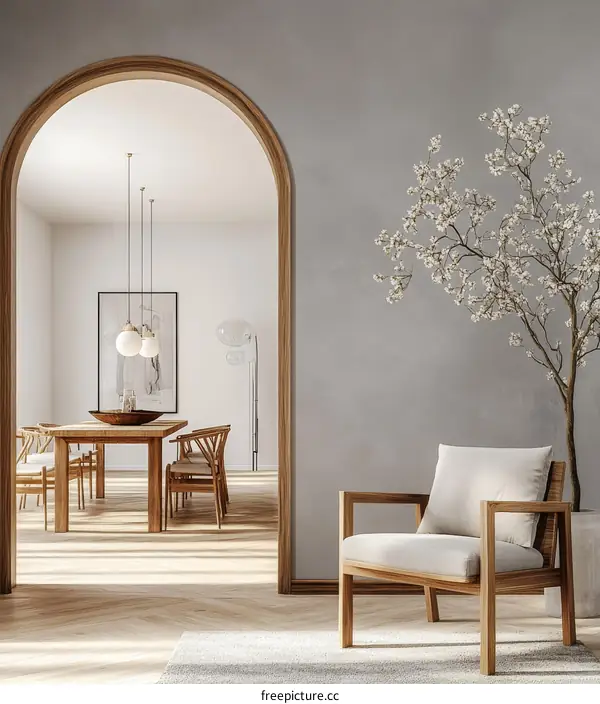 Modern Wooden Dining Room with Archway