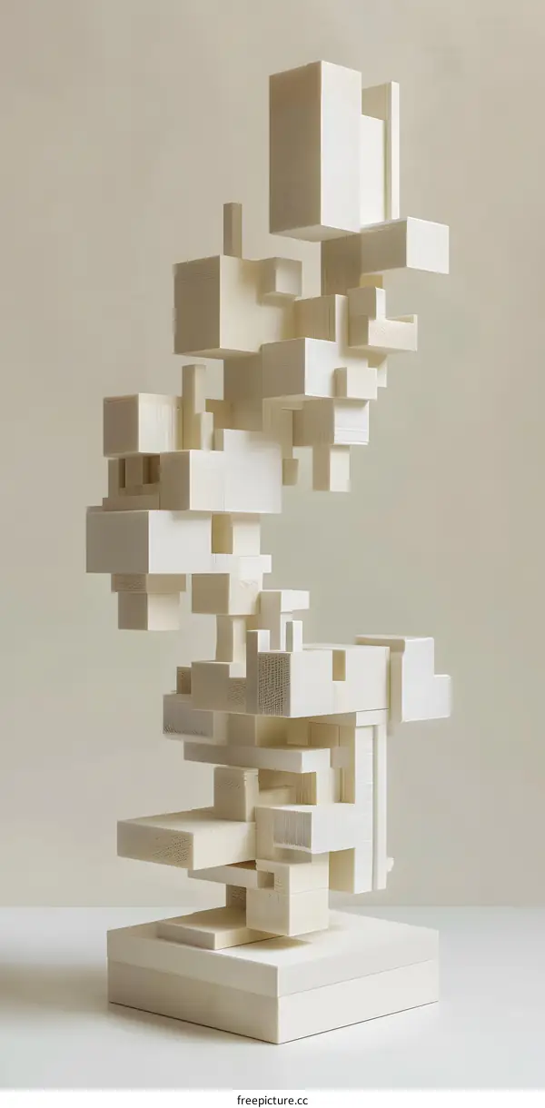 Abstract Sculpture of White Cubes