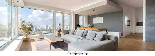Modern Spacious Apartment Living Room with City Views