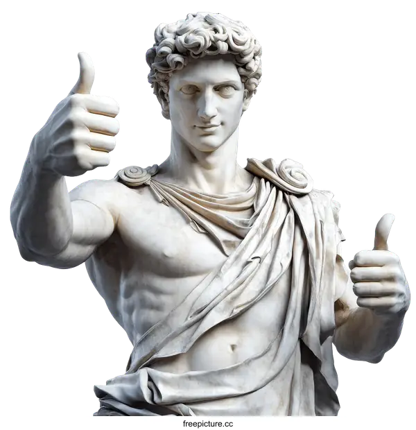 [Transparent Background PNG]Classical Sculpture of a Roman-Style Man Showing a Thumbs Up