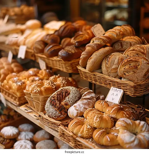 Freshly Baked Loaves of Bread in a Rustic Basket