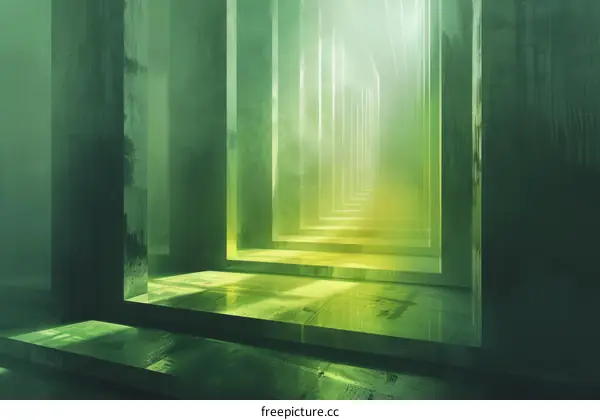 Green Glowing Futuristic Sci-Fi Corridor
