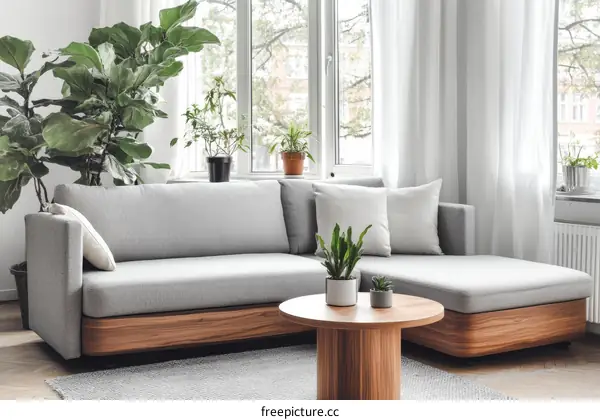 Modern Gray Sectional Sofa in a Bright Living Room