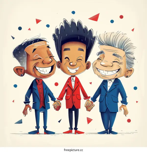 Three men of different ethnicities holding hands