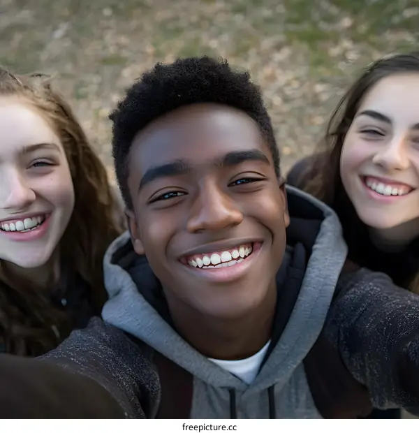 Smiling Teenagers Taking A Selfie