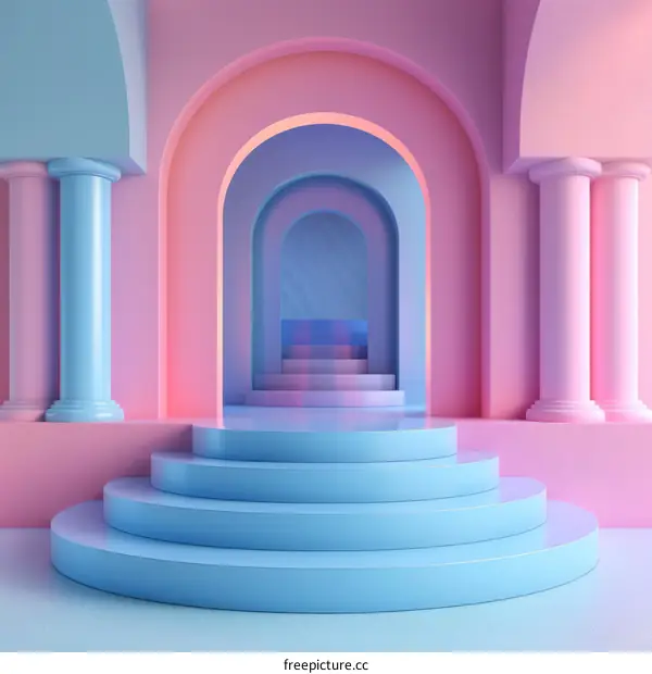 Pastel Archway Stairway Illustration
