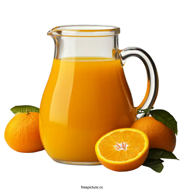 [Transparent Background PNG]Fresh Orange Juice in Glass Pitcher