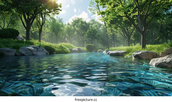 Sunlight Illuminates Forest and Reflects on Shimmering River