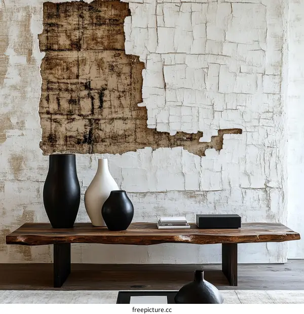 Rustic Modern Wooden Coffee Table with Vases