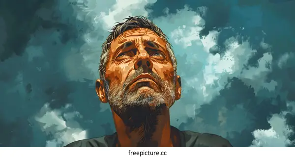 An illustration of a man looking up at the sky
