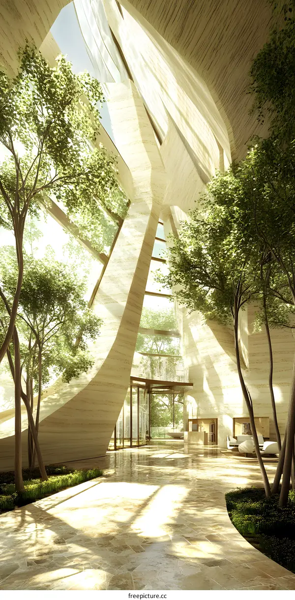 Modern Architecture with Interior Courtyard and Green Trees