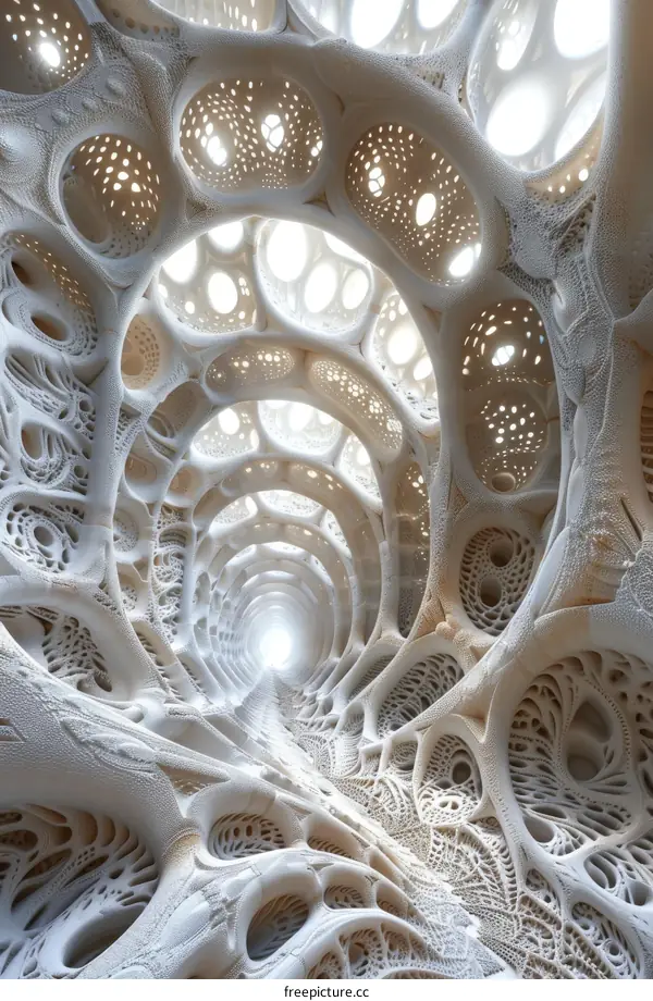 Organic Forms in Surreal Cave Tunnel