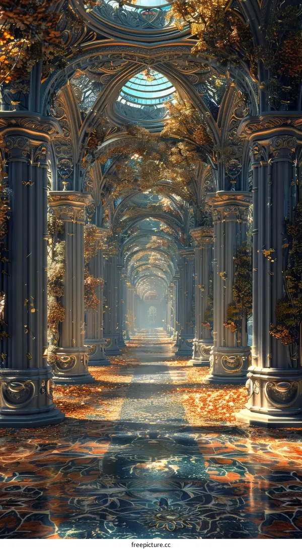 Fantastical Architectural Corridor with Autumnal Details