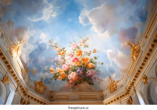 Majestic Floral Painted Ceiling of a Palace