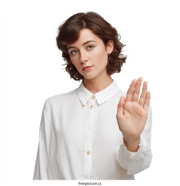 Woman Showing Stop Gesture in White Shirt