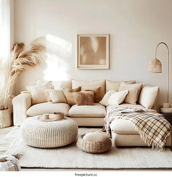 Beige Living Room Decor with Bohemian Style