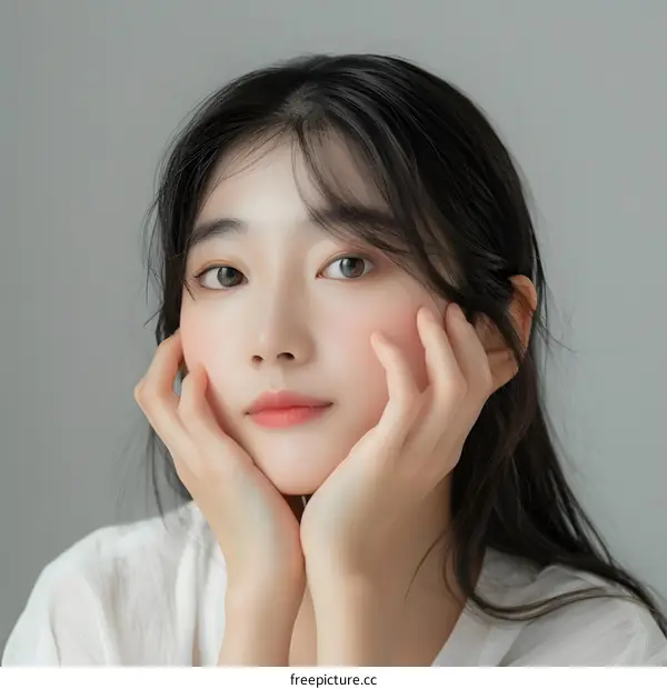 Portrait of a Young Asian Woman with Long Black Hair