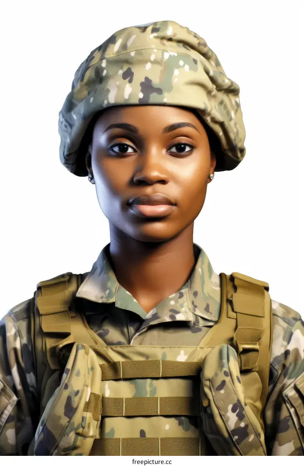 A portrait of a young African-American woman in military uniform
