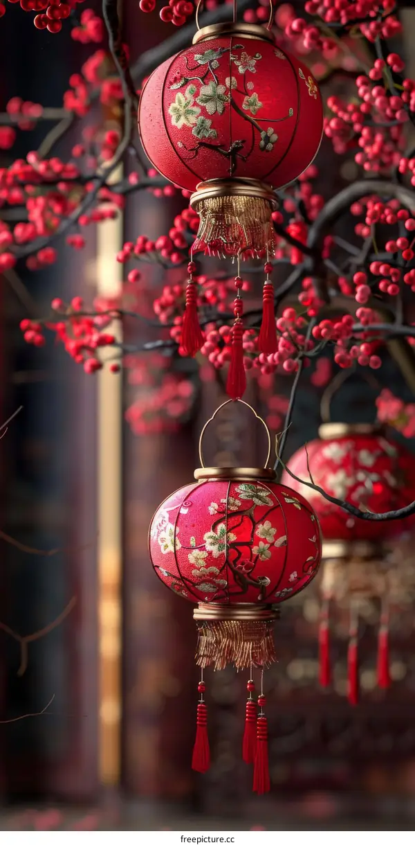 Celebrate Chinese Lunar New Year with Red Lanterns and Fireworks