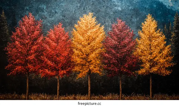 Autumn Trees in a Colorful Forest