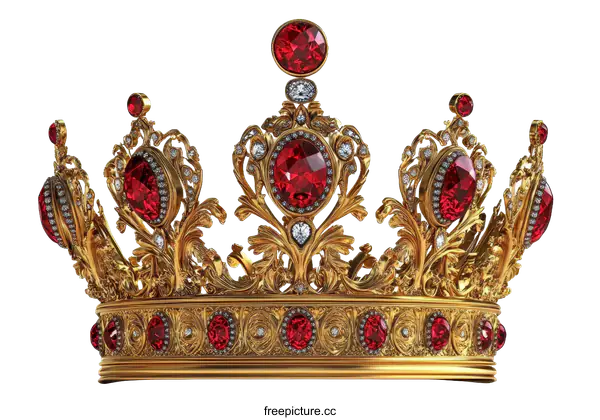 [Transparent Background PNG]Exquisite Golden Crown with Rubies and Diamonds