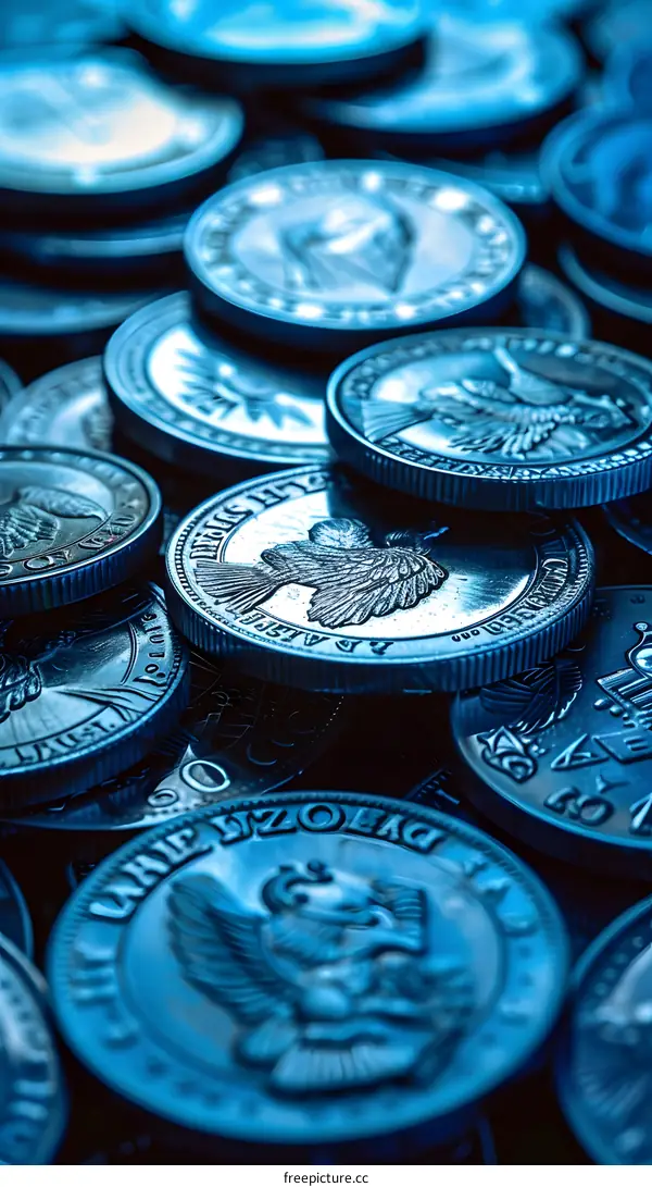 Blue Toned Coins Close Up