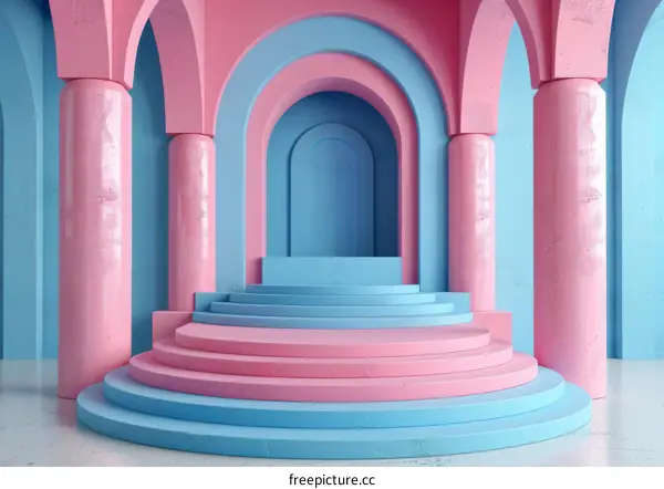 Pastel Pink and Blue Archway Architectural Scene