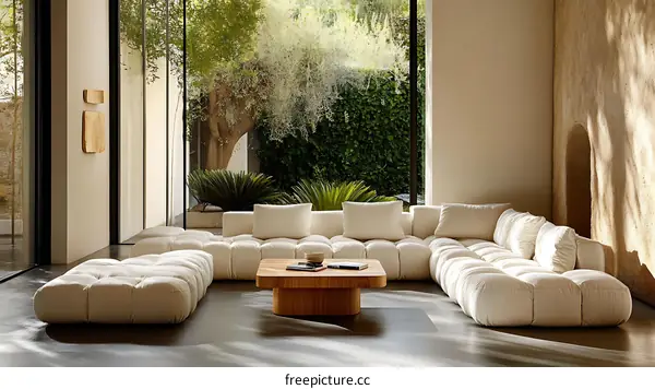 Modern Beige Sectional Sofa in a Sunny Living Room