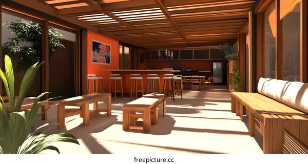 Modern Wooden Patio Design with Bar and Seating