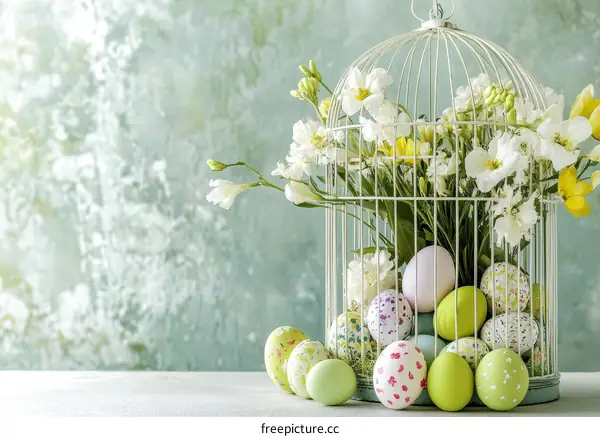 Easter Decor in a Decorative Birdcage