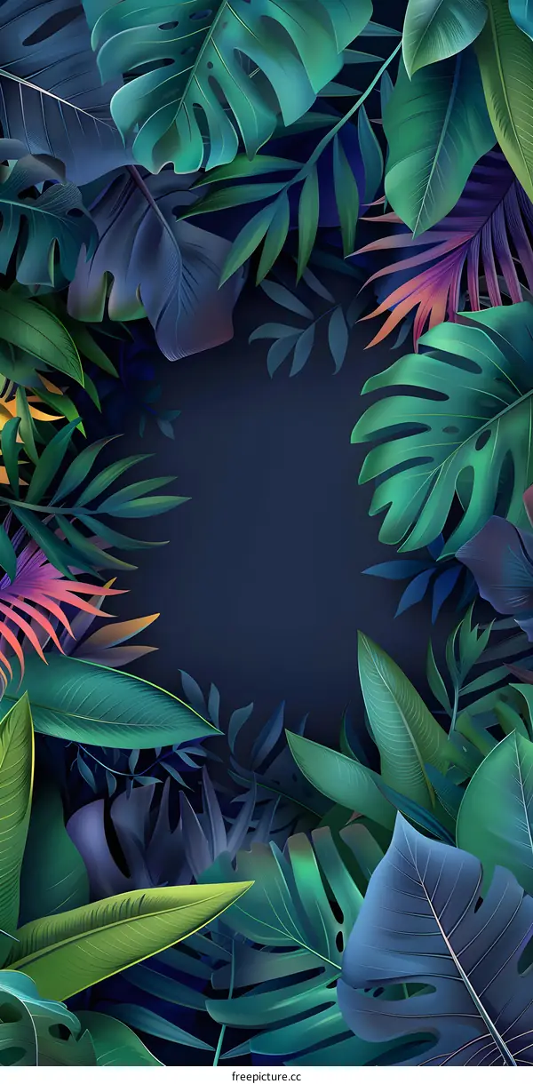 Tropical Leaves Frame Illustration With Dark Background