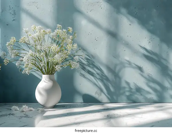 Elegant White Flowers in a Vase Against a Teal Wall