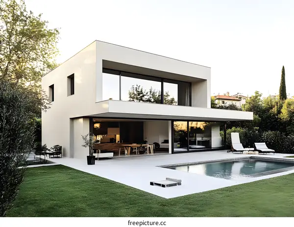 Modern Architecture House with Swimming Pool and Garden