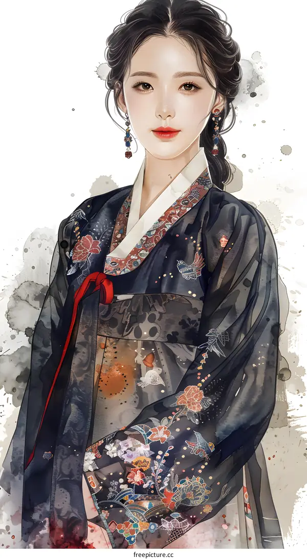 A beautiful Korean girl in a hanbok dress