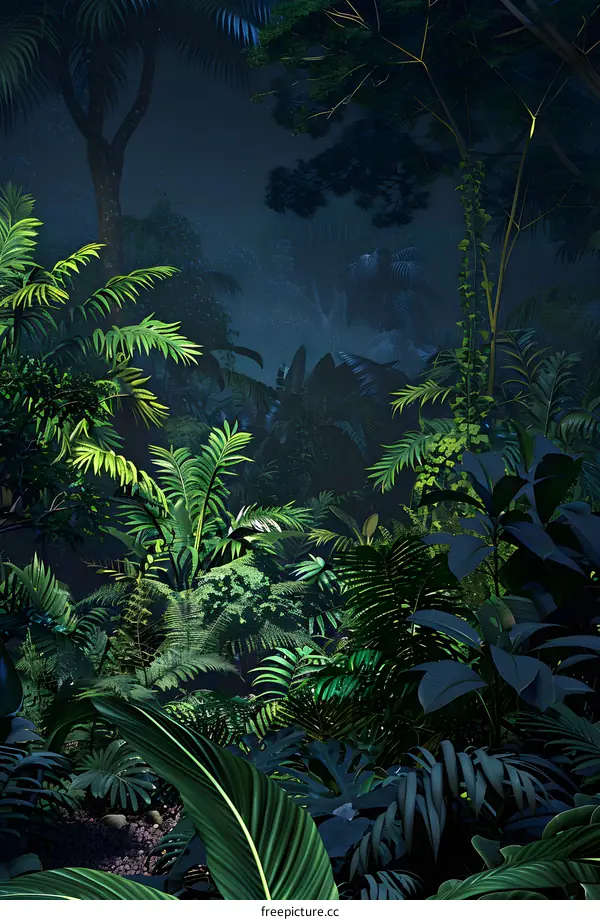 Tropical Rainforest at Night Digital Illustration