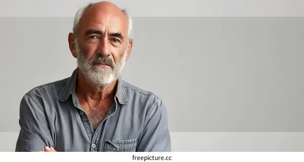 Portrait of a serious bald man with crossed arms