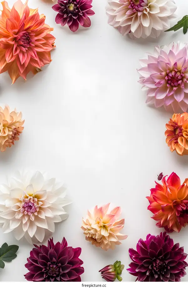 Floral Frame with Various Colored Dahlias