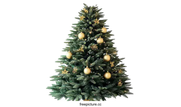 [Transparent Background PNG]Christmas Tree with Gold Ornaments on White Background