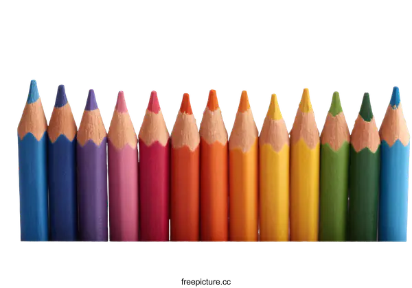 [Transparent Background PNG]Colorful Pencils Row Close-up